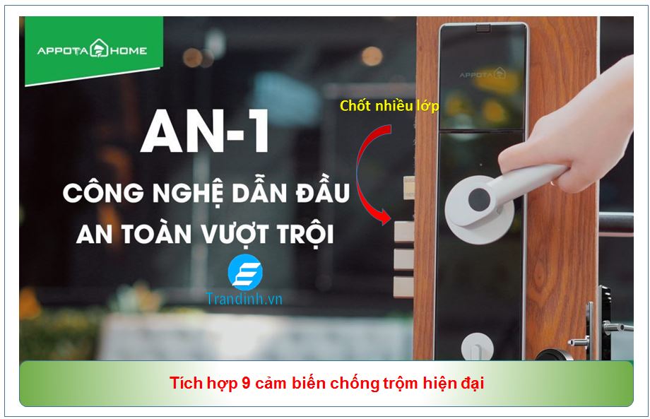 Khóa điện tử Appota AN1 tích hợp 9 cảm biến chống trộm hiện đại