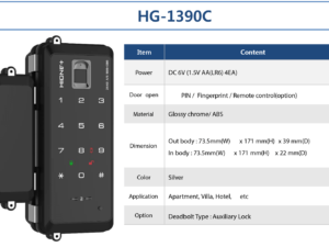 7. Thông số kỹ thuật Khóa vân tay cửa kính Hione HG 1390C