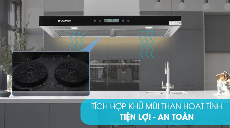 Máy hút mùi Kocher K-225D (90cm) 9 Khử mùi hiệu quả - Máy hút mùi áp tường Kocher K-225C