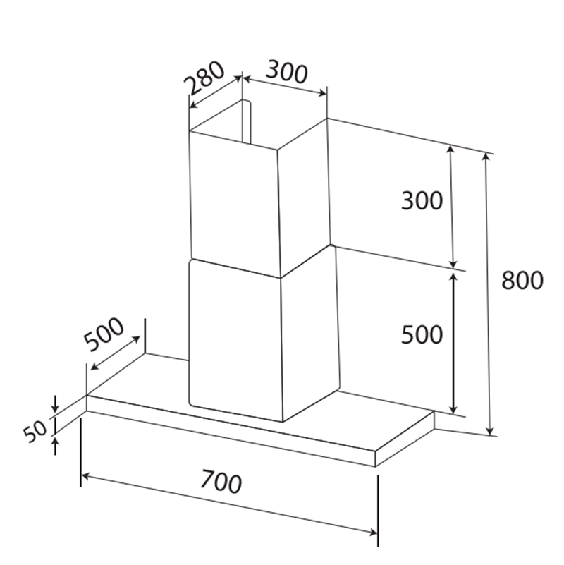 6. Kích thước lắp đặt máy hút mùi KF 70RH