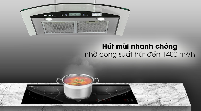 2. Động cơ tuabin 1 quạt hoạt động mạnh mẽ, với công suất hút tối đa 1400 m³/h
