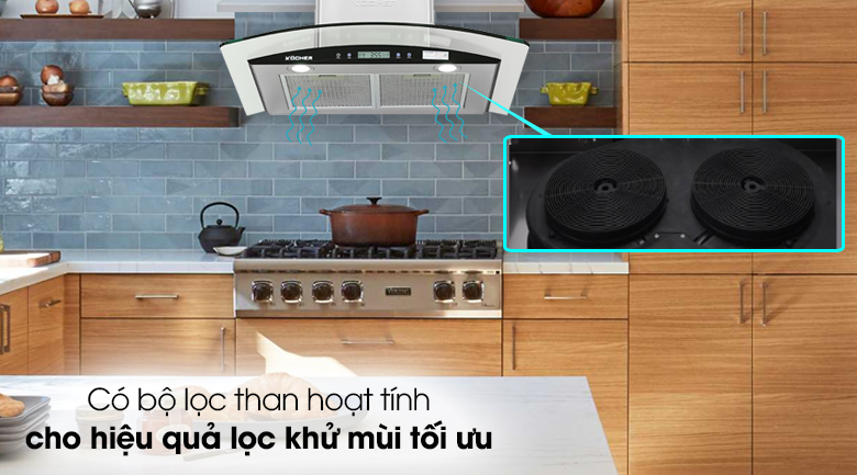 3. Kocher K-228S (70cm) sử dụng bộ lọc than hoạt tính khử mùi hiệu quả