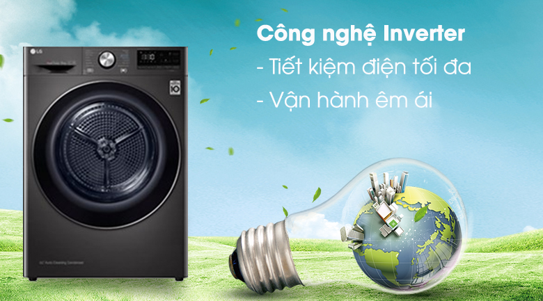 Máy sấy bơm nhiệt LG 9 Kg DVHP09B 10 Máy sấy LG DVHP09B tiết điện năng hiệu đạt tiêu chuẩn Châu Âu