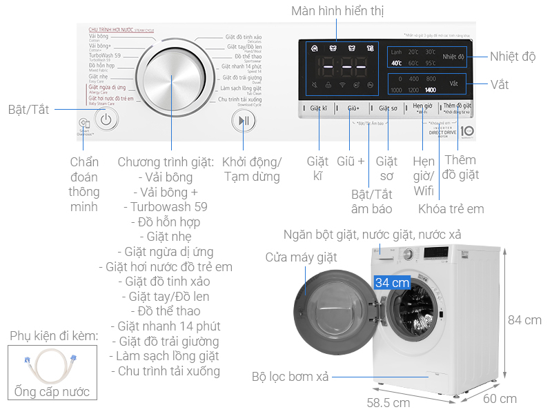 Máy giặt LG AI DD Inverter 12 kg FV1412S4W