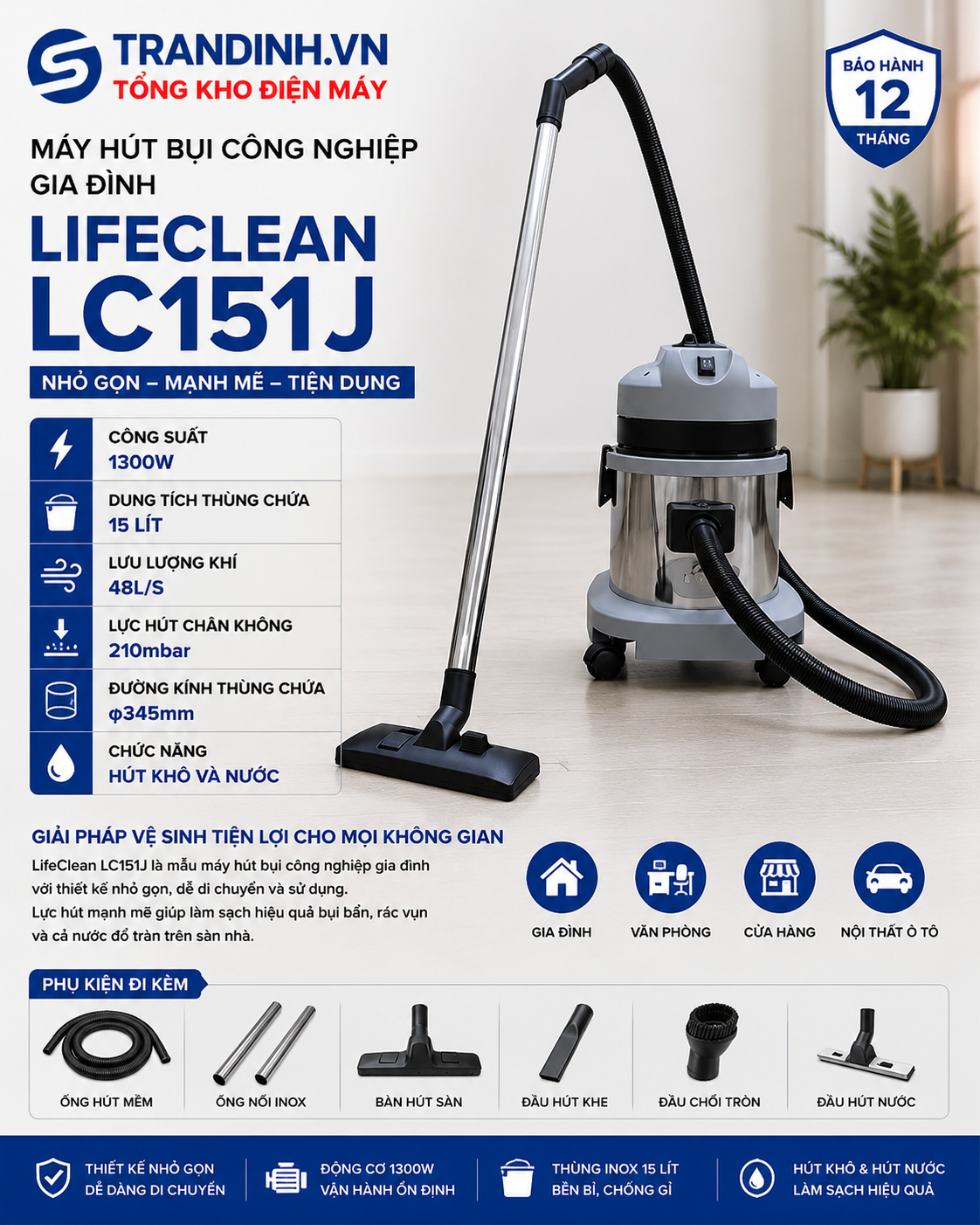 Máy hút bụi công nghiệp LifeClean LC151J 2 Máy hút bụi gia đình LifeClean LC151J