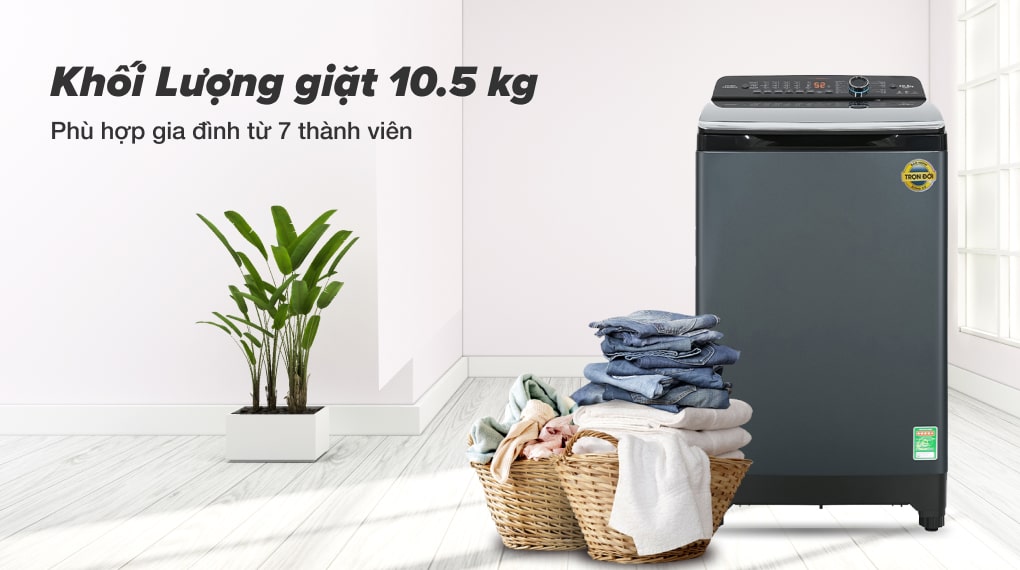 Máy giặt Aqua Inverter 10.5 kg AQW-DR105JT BK - Khối lượng giặt