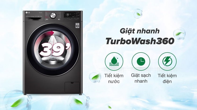 Máy giặt LG Tính năng TurboWash 360: giặt sạch nhanh hơn và tiết kiệm thời gian 14 kg Inverter