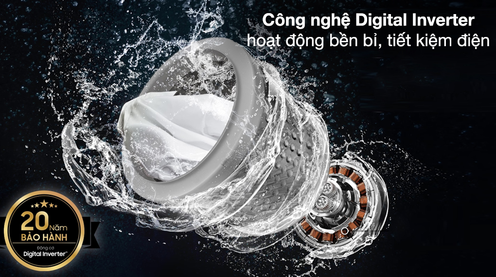 Samsung WA14CG5886BVSV trang bị động cơ tiết kiệm điện