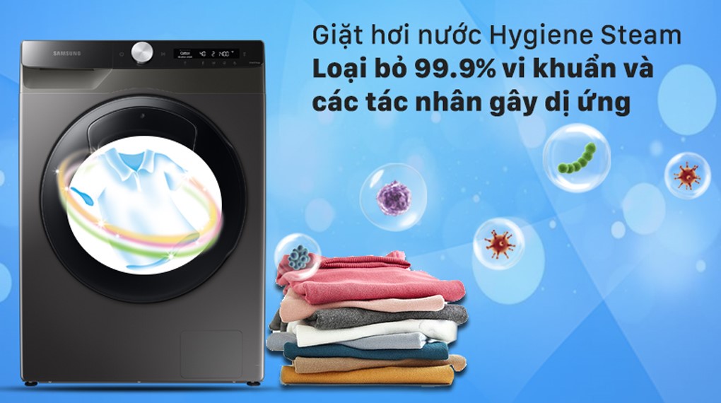 Máy giặt Samsung WW10TP54DSB/SV inverter 10Kg 10 6. Loại bỏ vi khuẩn 99,9% nhờ chế độ giặt hơi nước Hygiene Steam