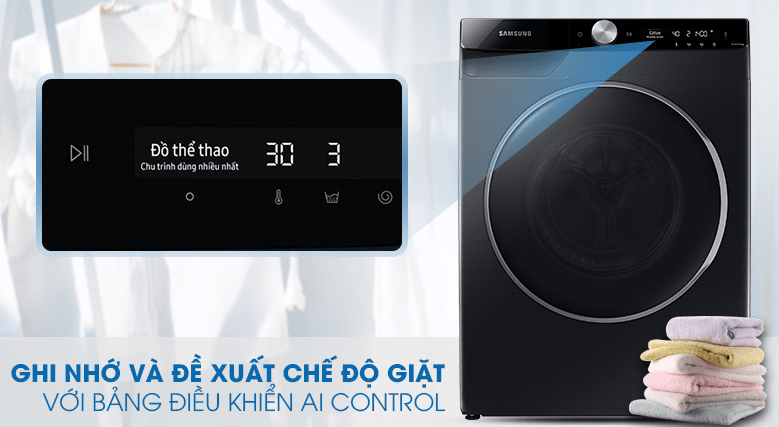 Máy giặt Samsung AI 9kg Inverter WW90TP44DSB/SV 12 8. Ghi nhớ và đề xuất chế độ giặt thông minh với bảng điều khiển AI Control