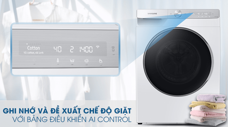 Máy giặt Samsung 9kg AI Inverter WW90TP44DSH/SV 13 Bảng điều khiển thông minh AI Control phân tích và đề xuất chế độ giặt phù hợp