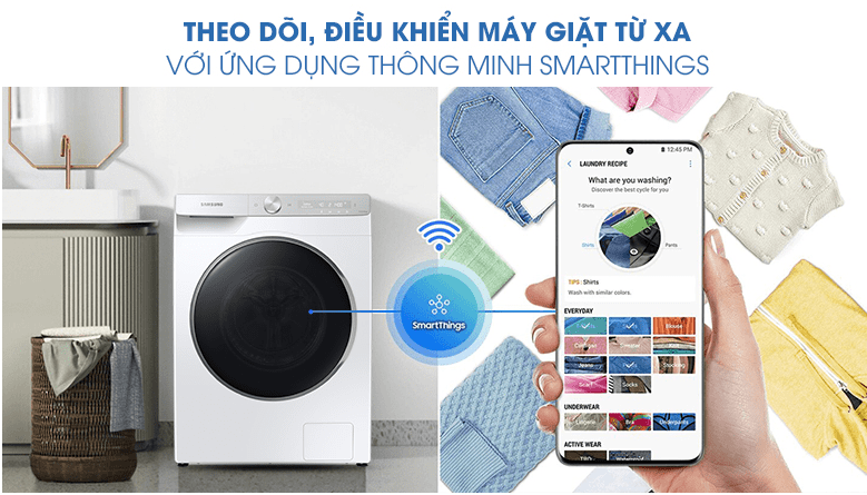 Máy giặt Samsung 9kg AI Inverter WW90TP44DSH/SV 16 Ứng dụng SmartThings giúp theo dõi, điều khiển máy từ xa trên máy giặt Samsung WW90TP44DSH SV