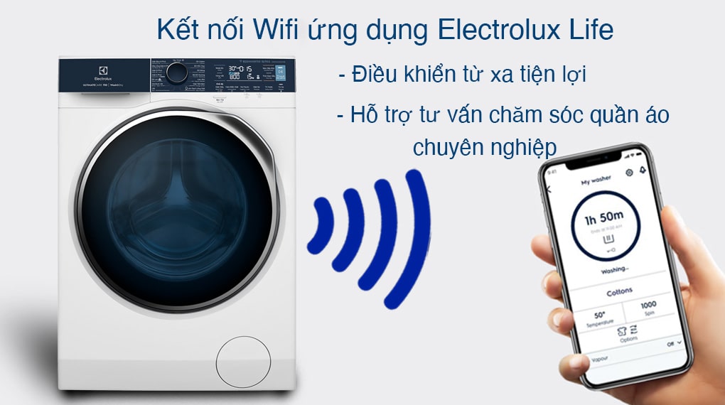 Máy giặt sấy Electrolux Inverter 11 kg EWW1142Q7WB 13 Điều khiển từ xa qua ứng dụng Electrolux Life kết nối Wifi