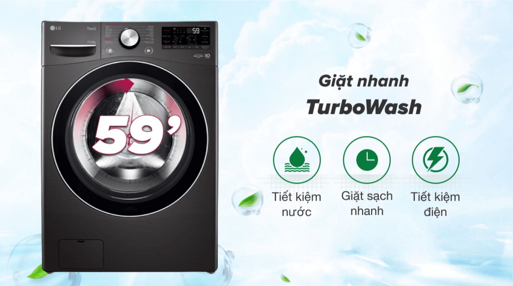 Máy Giặt Sấy LG F2721HVRB Inverter 21 Kg Sấy 12kg - Công nghệ Turbo Wash