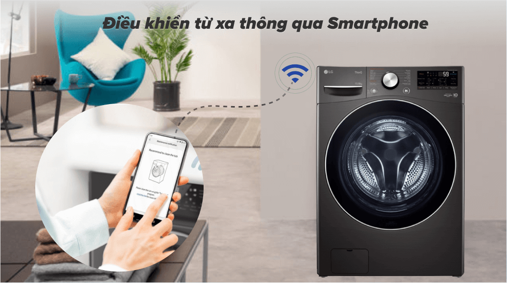 Máy Giặt Sấy LG F2721HVRB Inverter 21 Kg Sấy 12kg - Điều khiển từ xa bằng điện thoại