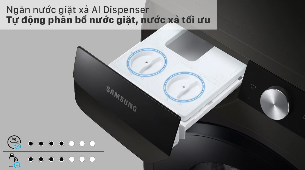 Máy giặt sấy Samsung inverter 21kg WD21T6500GV/SV 12 Ngăn AI Dispenser tự động cân chỉnh, phân bổ nước giặt xả hiệu quả