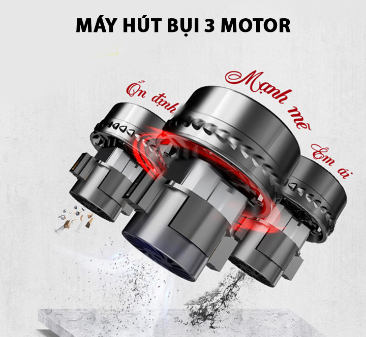 Máy hút bụi công nghiệp Kraffer KF380 được trang bị 3 motor cao cấp