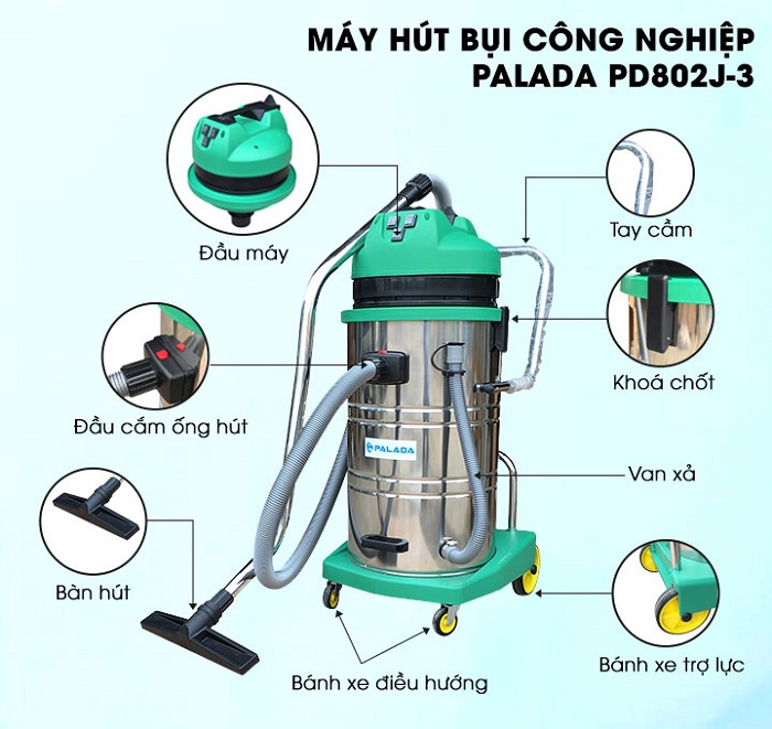 3. Máy có 3 động cơ công suất lớn, hút bụi mạnh mẽ