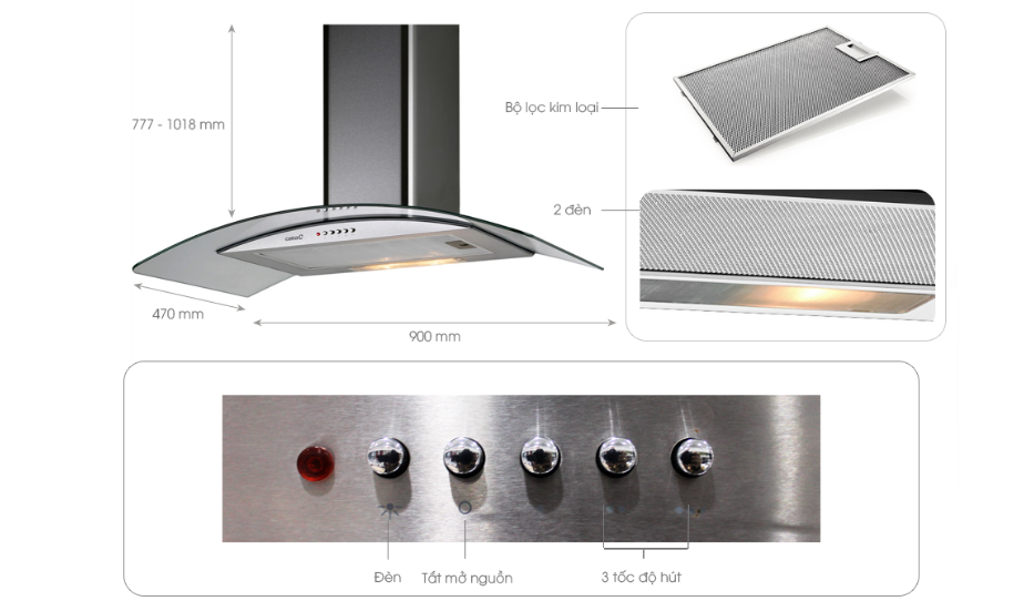Máy Hút Mùi Cata C GLASS 700 6 1. Máy Hút Mùi Cata C GLASS 700 thiết kế dạng kính cong độc đáo