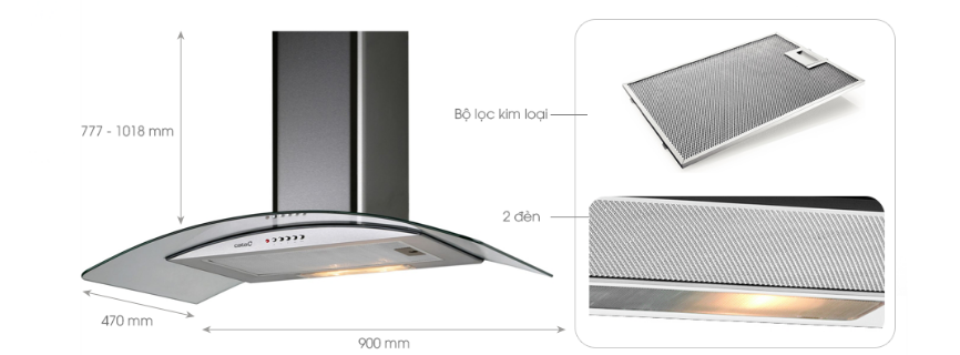Máy Hút Mùi Cata C GLASS 700 8 3. Máy hút mùi Cata chính hãng C Glass 700 trang bị tấm lọc nhiều lớp