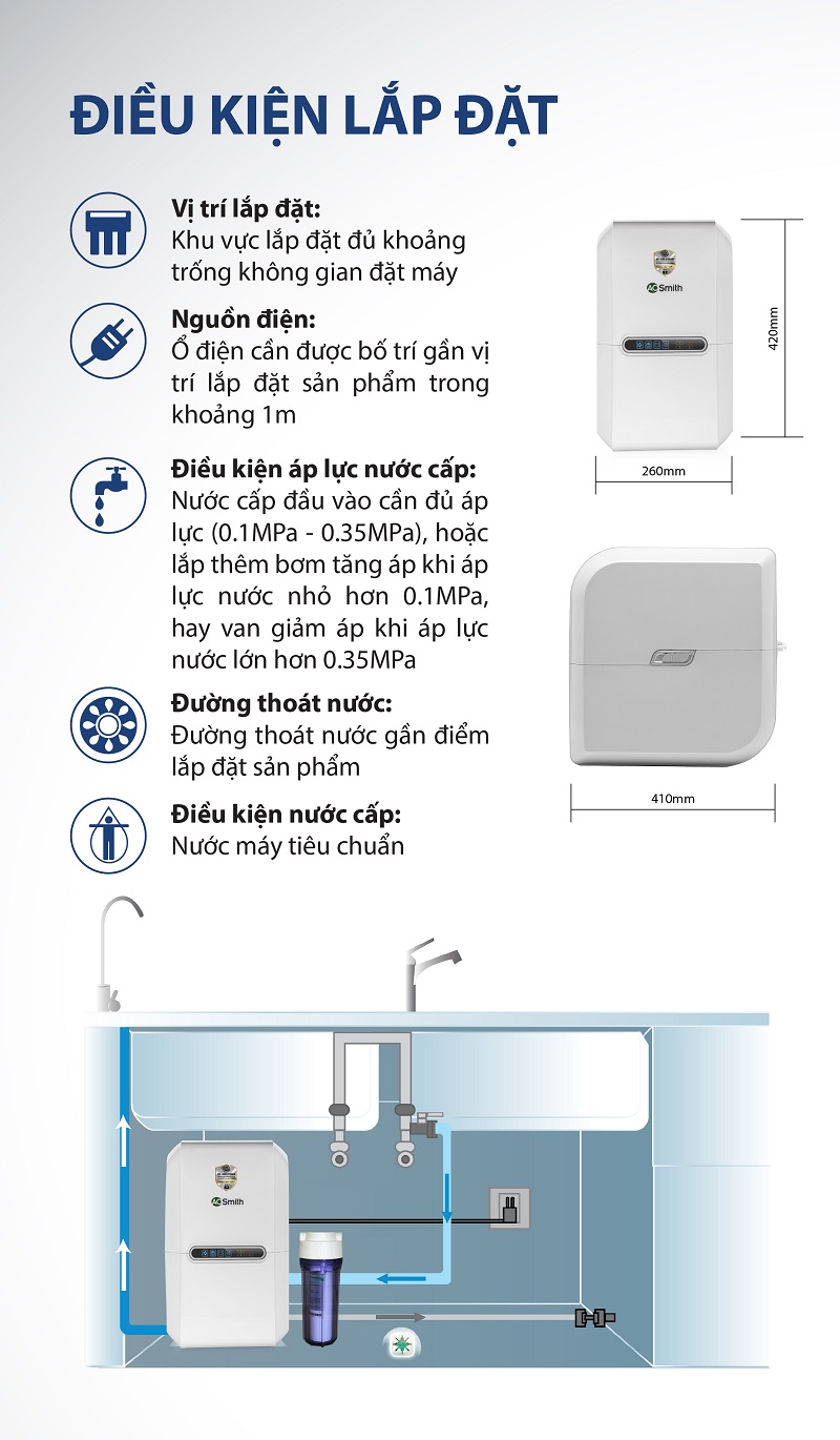 10. Máy Lọc Nước AO Smith E2 lắp đặt linh hoạt