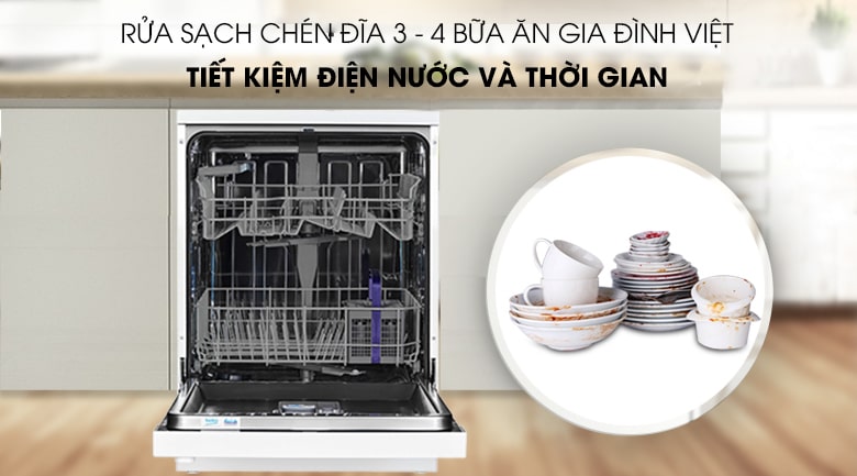 Công suất rửa sạch 3 - 4 bữa ăn Việt của gia đình từ 4 - 5 người (12 bộ Châu Âu)