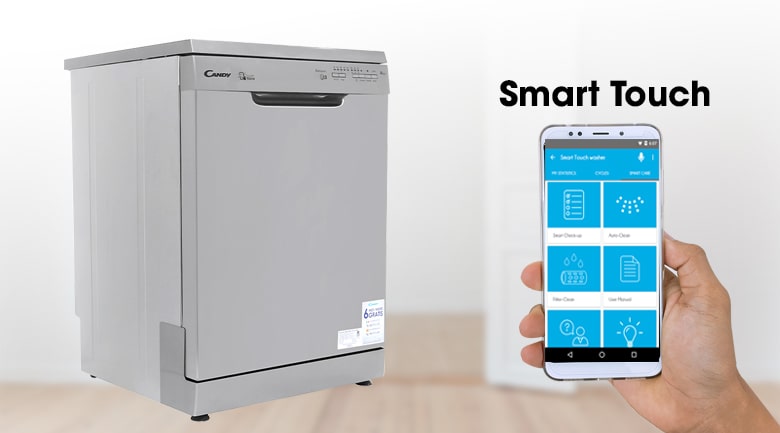 Máy rửa chén bát Candy CDP 1LS39X/T 13 bộ 9 4. Công nghệ Smart Touch giúp bạn điều khiển máy rửa chén bằng Smartphone tiện dụng