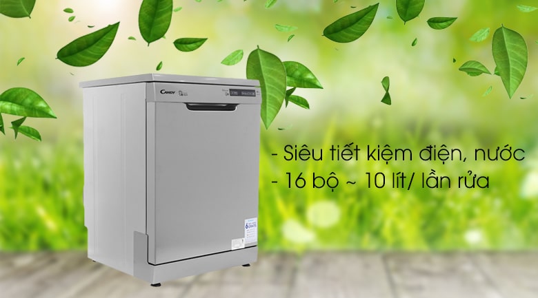 Máy rửa bát chén Candy CDP 2DS62X/T 16 bộ 9 Tiết kiệm lượng nước tối ưu trên máy rửa bát độc lập Candy CDP 2DS62X/T