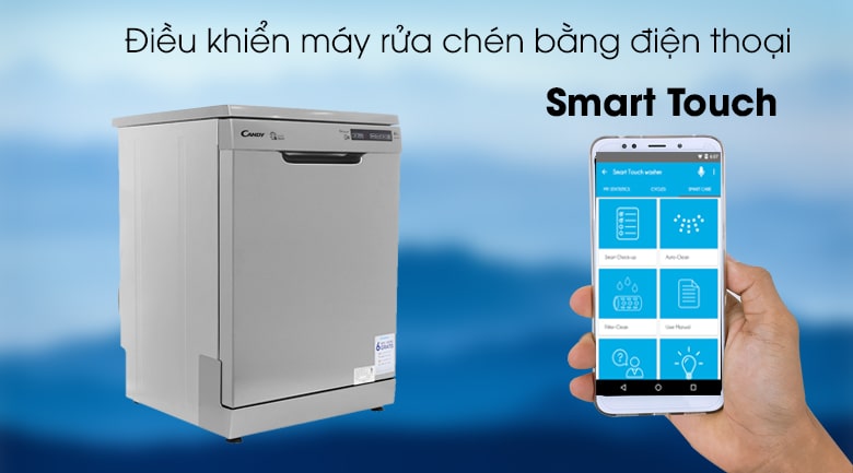 Máy rửa bát chén Candy CDP 2DS62X/T 16 bộ 10 Ứng dụng Smart Touch kết nối điện thoại tiện ích