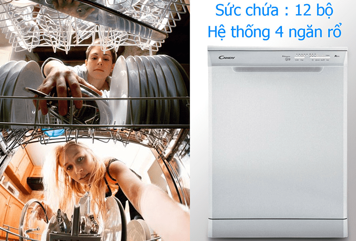 2. Máy rửa bát Candy CDP1L39W có công suất rửa sạch 13 bộ đồ ăn Châu Âu