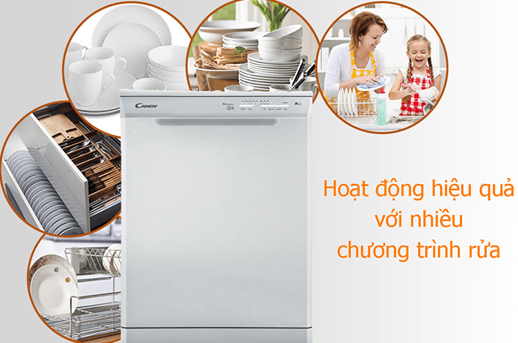 3. Máy rửa chén Candy CDP1L39W trang bị 6 chương trình rửa tiện ích
