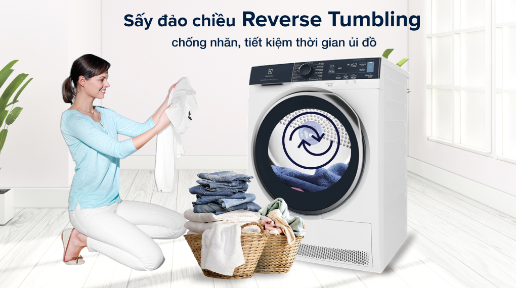 Máy sấy bơm nhiệt Electrolux EDH903R9WB - Sẩy đảo chiều giảm nhăn quần áo