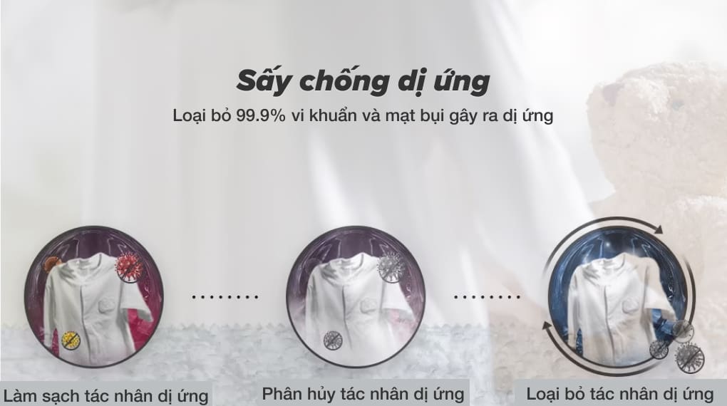 Sấy ngừa dị ứng loại bỏ sạch vi khuẩn và mạt bụi gây ra dị ứng