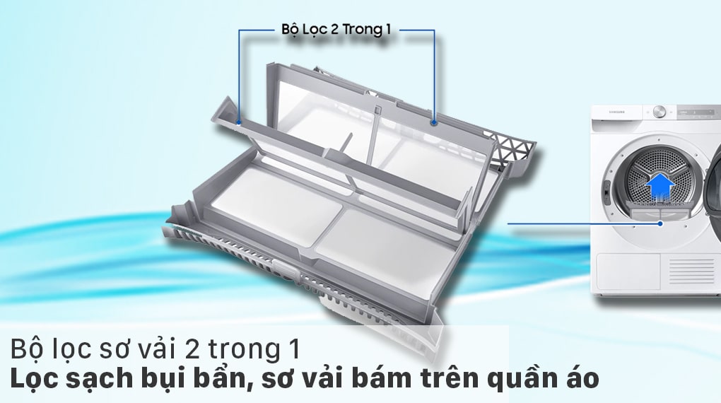 Lọc sạch xơ vải còn sót lại sau mỗi lần sấy với bộ lọc 2 trong 1 thông minh