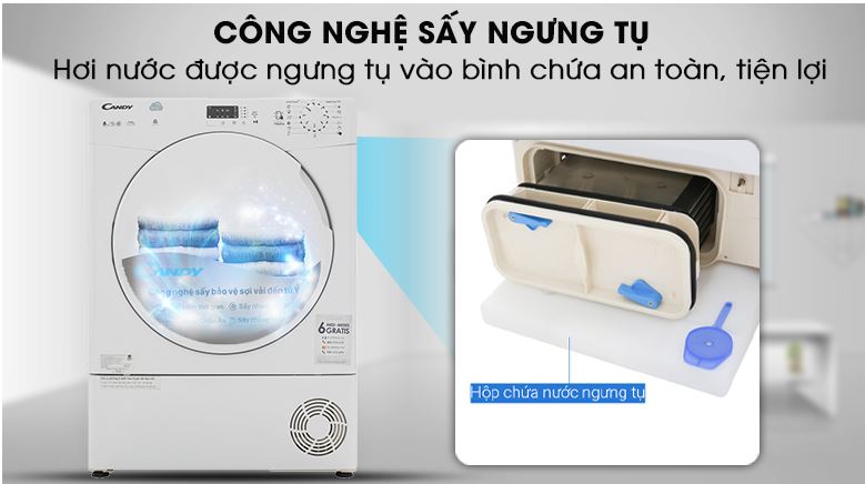 Máy sấy Candy 8 Kg CS C8LF-S 10 Máy sấy Canzy CS C8LF-S công nghệ sấy ngưng tụ