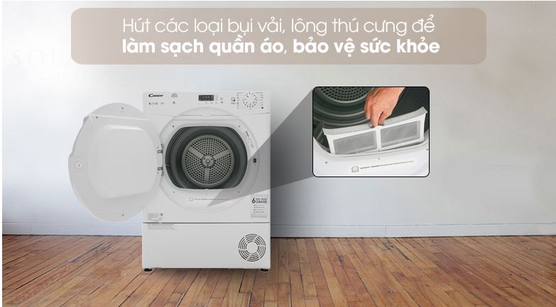 Máy sấy Candy 8 Kg CS C8LF-S 12 Máy sấy ngưng tụ Candy CS C8LF-S hút sạch bụi vải, lông thú cưng