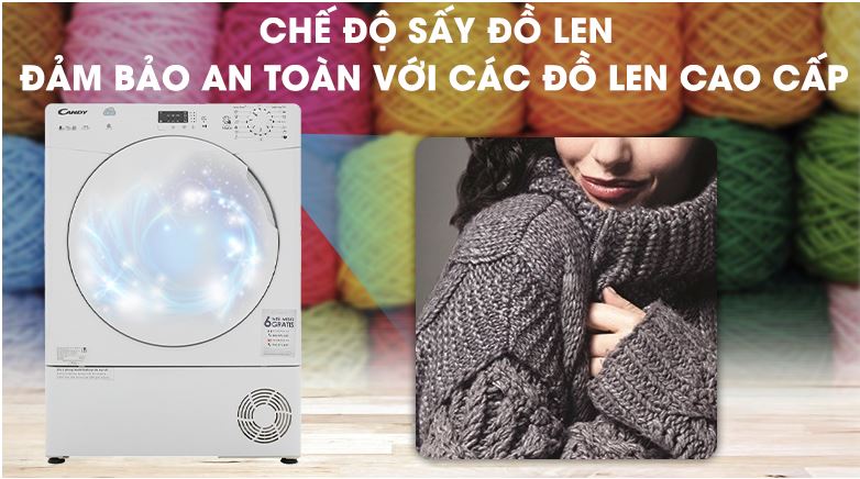 Máy sấy Candy 8 Kg CS C8LF-S 13 Máy sấy Candy CS C8LF-S được trang bị thêm chế độ sấy đồ len