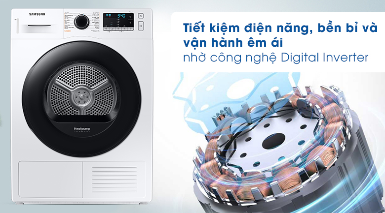 Máy sấy quần áo Samsung DV90TA240AE/SV công nghệ Digital Inverter – Tiết kiệm điện năng, vận hành êm ái
