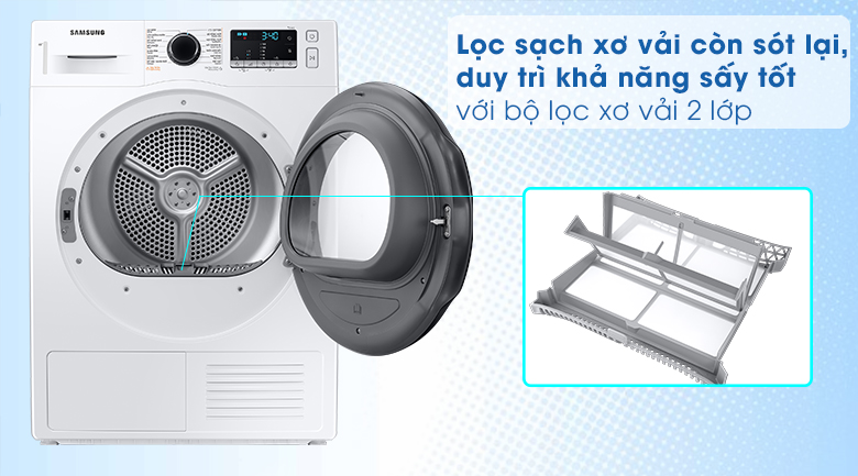 Samsung Inverter 9 kg DV90TA240AE/SV trang bị bộ lọc sơ 2 lớp