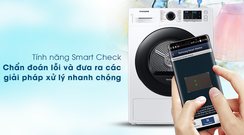Máy sấy Samsung DV90TA240AE/SV với tính năng Smart Check – phát hiện lỗi và đưa ra cách giải quyết nhanh chóng