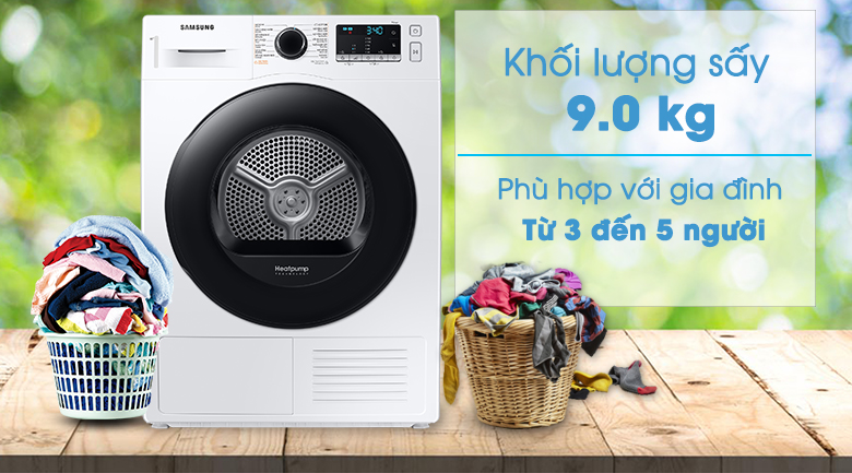 Máy sấy Samsung DV90TA240AE/SV phù hợp cho gia đình có từ 3 – 5 người
