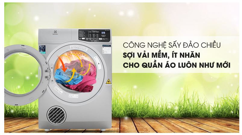Máy sấy quần áo Electrolux 8,5kg EDV854N3SB giá rẻ với công nghệ sấy đảo chiều giúp sợi vải mềm, chống nhăn