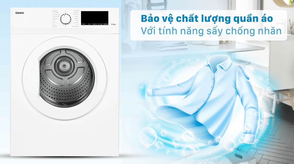 Máy sấy thông hơi Galanz 7 Kg DV-70T5C(W) - Bảo vệ quần áo Máy sấy thông hơi Galanz 7 Kg DV-70T5C(W) - Bảo vệ quần áo
