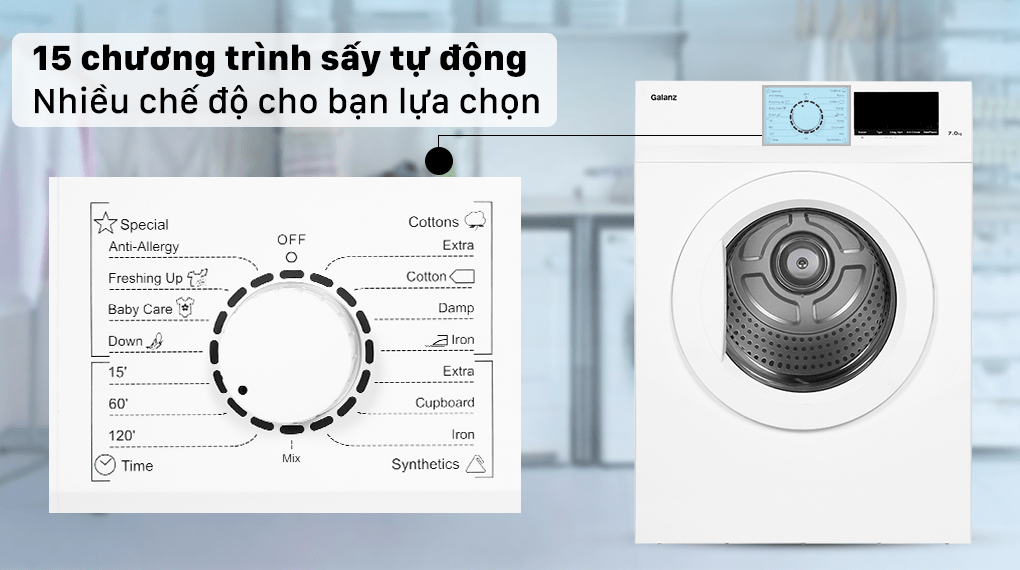 Máy sấy thông hơi Galanz 7 Kg DV-70T5C(W) - 15 chương trình sấy tự động Máy sấy thông hơi Galanz 7 Kg DV-70T5C(W) - 15 chương trình sấy tự động