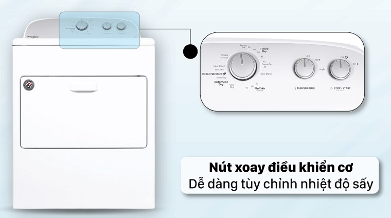 Máy sấy thông hơi Whirlpool 15 Kg 3LWED4815FW 11 Bảng điều khiển cơ dễ dàng thao tác sử dụng