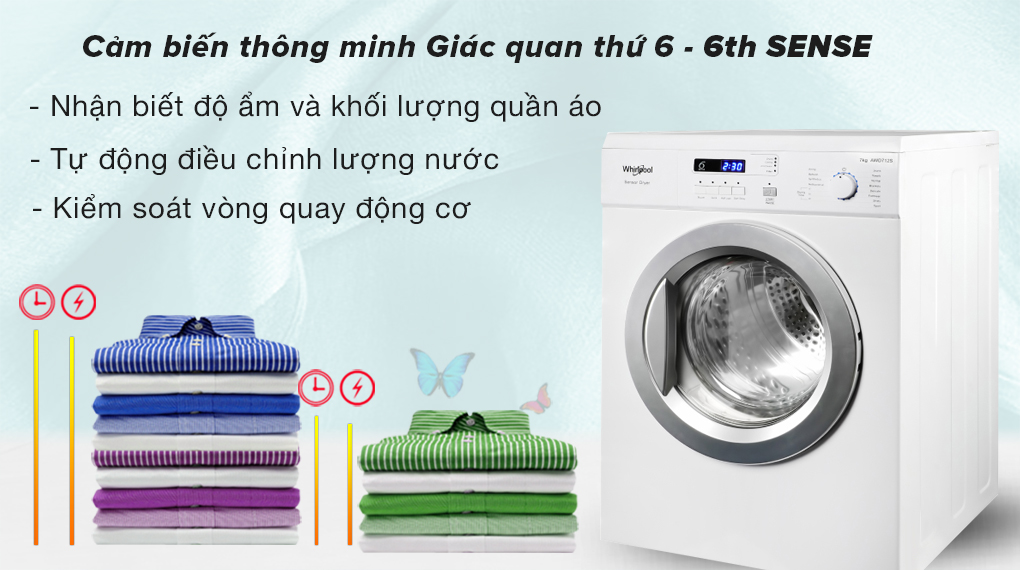 Máy sấy thông hơi Whirlpool 7 kg AWD712S2 7 Chiếc máy sấy thông hơi Whirlpool 7 kg AWD712S2 Động cơ - Công nghệ tiết kiệm điện