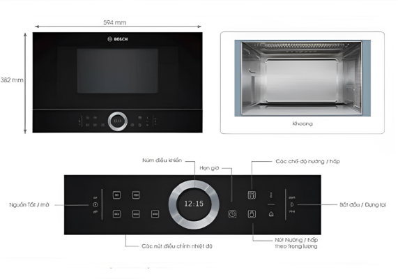 Tổng quan thiết kế lò vi sóng Bosch HMH.BFL634GB1B 21 lít âm tủ