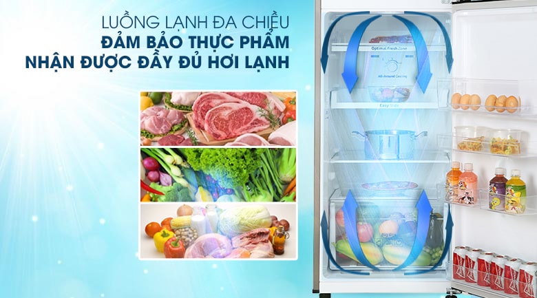 Hơi lạnh lan tỏa nhanh và đều theo hình vòm bao trùm toàn bộ không gian bên trong tủ lạnh.