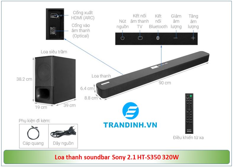 Cẩu tạo và thông số kỹ thuật của loa thanh soundbar Sony HT-S350 320W 