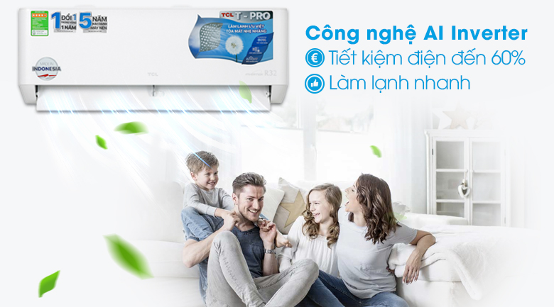 Điều hoà TCL inverter TAC-10CSD/TPG11 9000BTU 1 chiều 7 Máy lạnh TCL Inverter 1 HP TAC-10CSD/TPG11 - Công nghệ AI Inverter